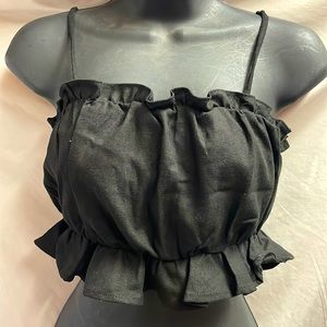 Linen Black ruffle crop top. Sz. S